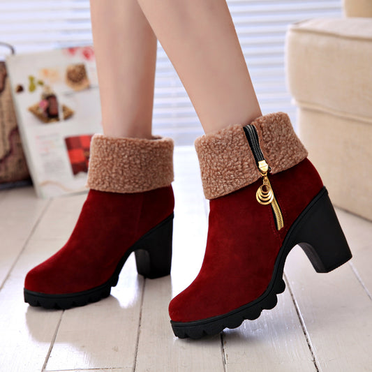 Side Zip Mid-tube Non-slip Thick Heel Snow Boots