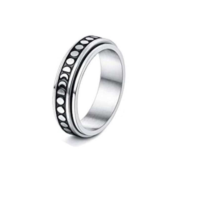 Stainless Steel Rotatable Spinner Ring Moon