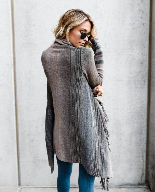 Fringe Striped Sweater Coat