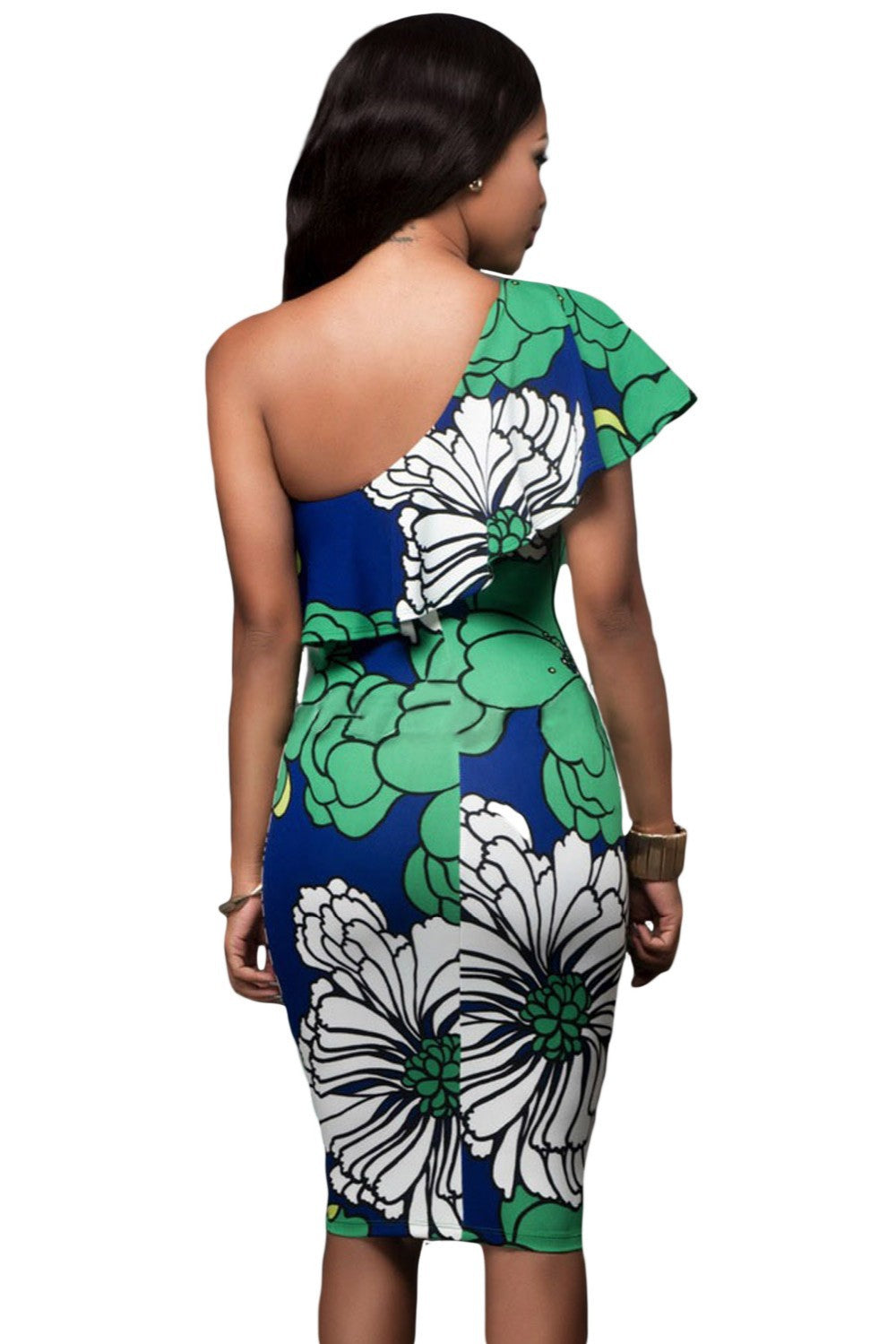 European and American strapless rose print dress