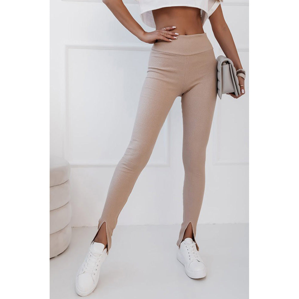 Black Rib Knitted High Waist Pants