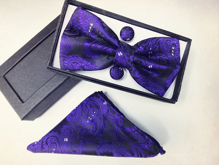 Paisley pattern bow tie dark gift set