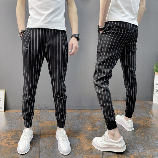 Spring And Summer Thin Men's Vertical Strip Small Foot Casual Pants
