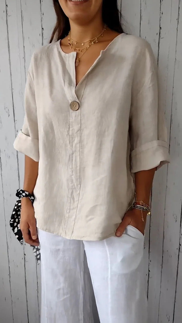 V-neck Long-sleeved T-shirt