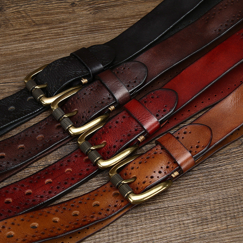 Hollowed-out First-Leather Belt For Jeans