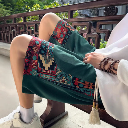 Mens Ethnic-style Casual Capri Shorts Loose Fit