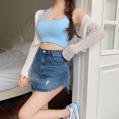 Women's High Waist Slim Retro Denim Skirt