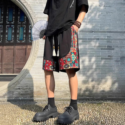Mens Ethnic-style Casual Capri Shorts Loose Fit