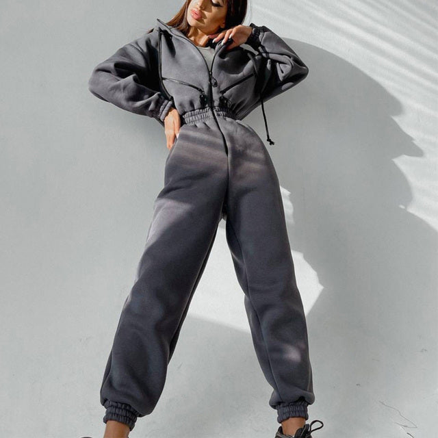 Casual Women Basic Hoodie Two Piece Sets
