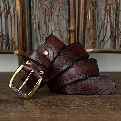 Hollowed-out First-Leather Belt For Jeans