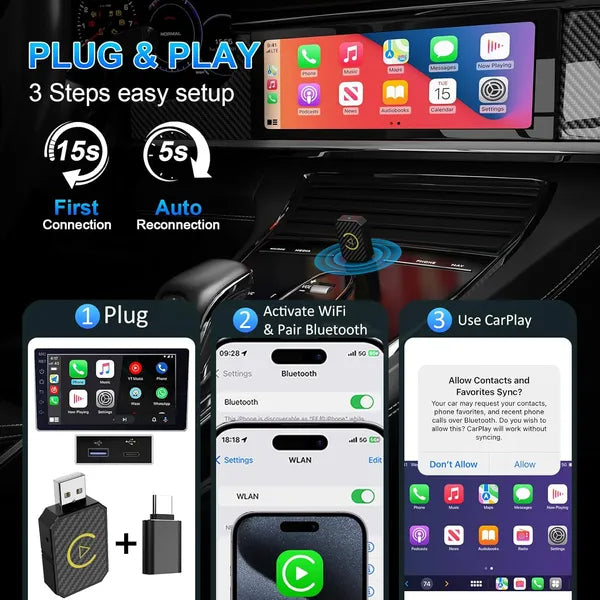 2 In 1 Wireless Apple CarPlay Adapter, For Both Apple And Android, Cars From 2017