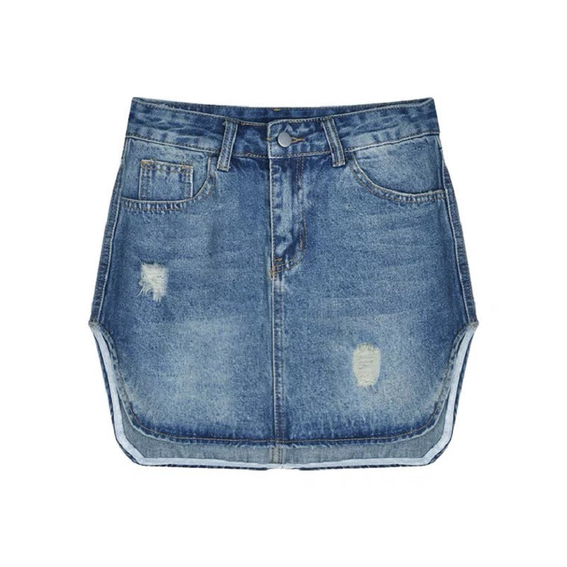 Women's High Waist Slim Retro Denim Skirt