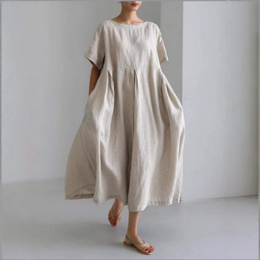 Women's Loose Round Neck Fashion Premium Short Sleeve Printed Dress