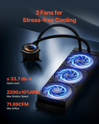 CPU Liquid Cooler AIO CPU Water Cooler With 3 PWN Fans(120 Mm) Intel AMD