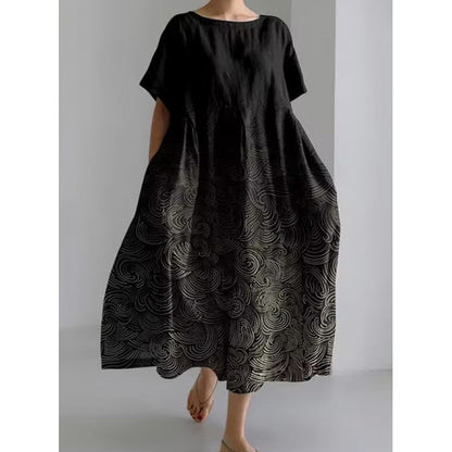 Women's Loose Round Neck Fashion Premium Short Sleeve Printed Dress