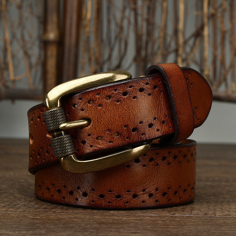 Hollowed-out First-Leather Belt For Jeans