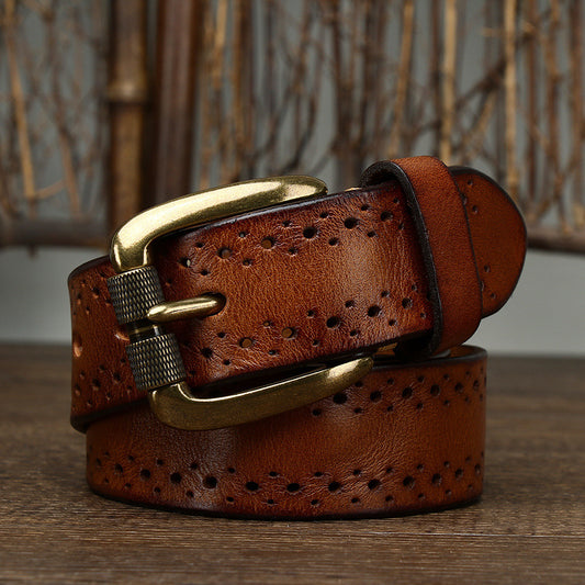 Hollowed-out First-Leather Belt For Jeans