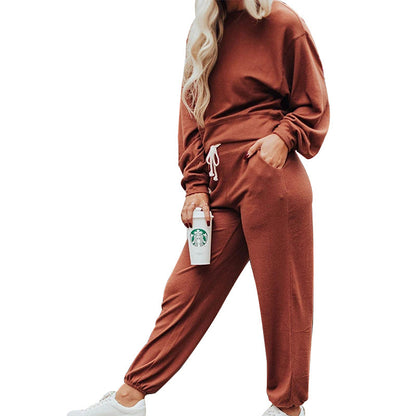 Crew Neck T-shirt Trousers Set Casual
