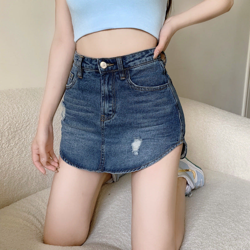 Women's High Waist Slim Retro Denim Skirt