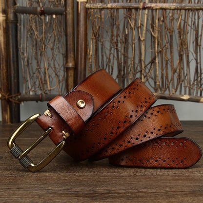 Hollowed-out First-Leather Belt For Jeans