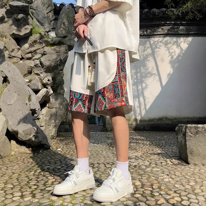 Mens Ethnic-style Casual Capri Shorts Loose Fit