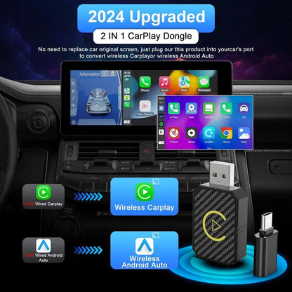 2 In 1 Wireless Apple CarPlay Adapter, For Both Apple And Android, Cars From 2017