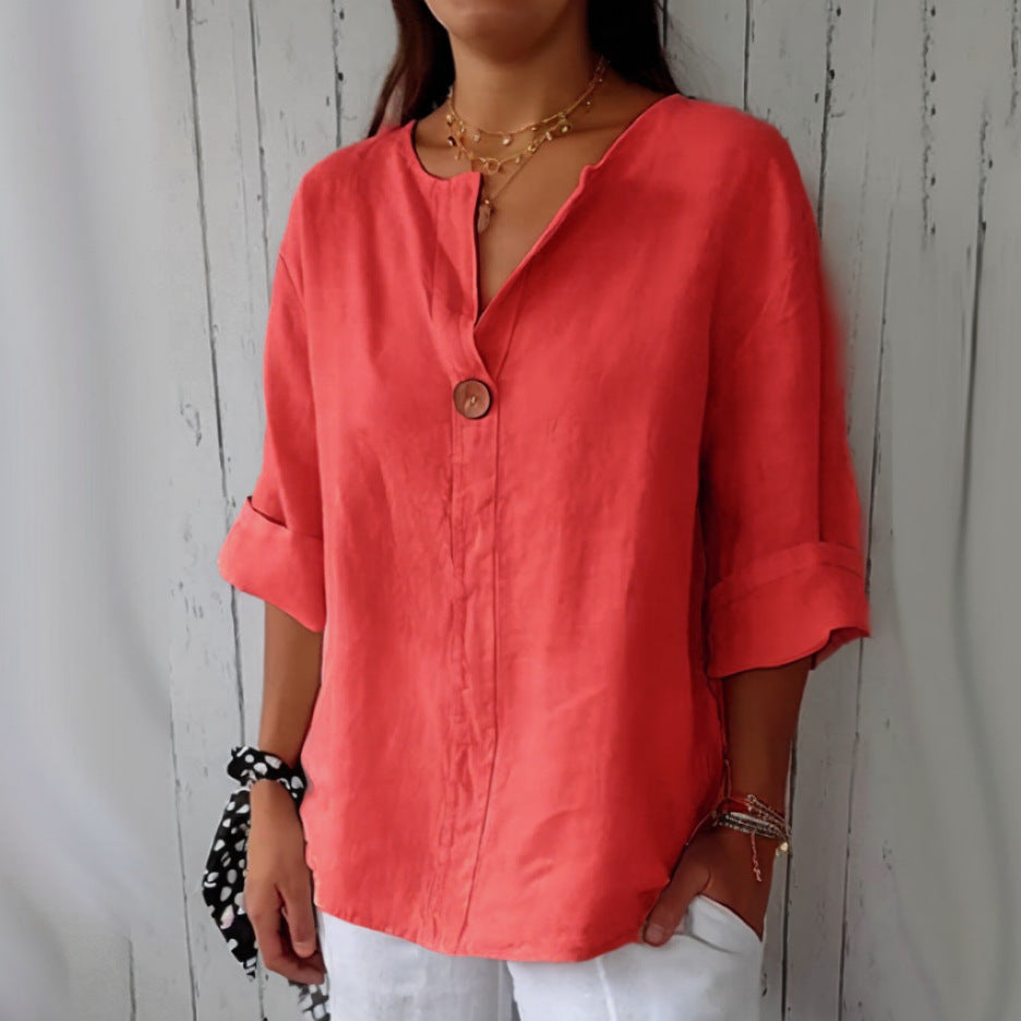 V-neck Long-sleeved T-shirt