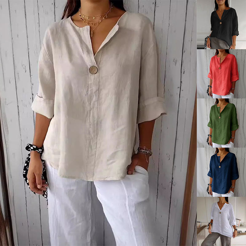 V-neck Long-sleeved T-shirt