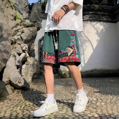 Mens Ethnic-style Casual Capri Shorts Loose Fit