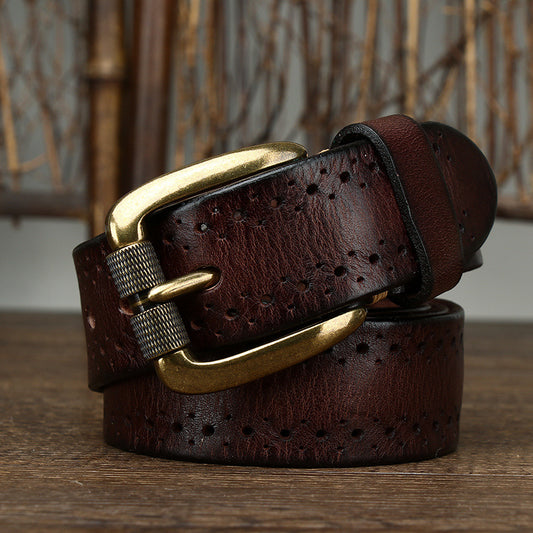 Hollowed-out First-Leather Belt For Jeans