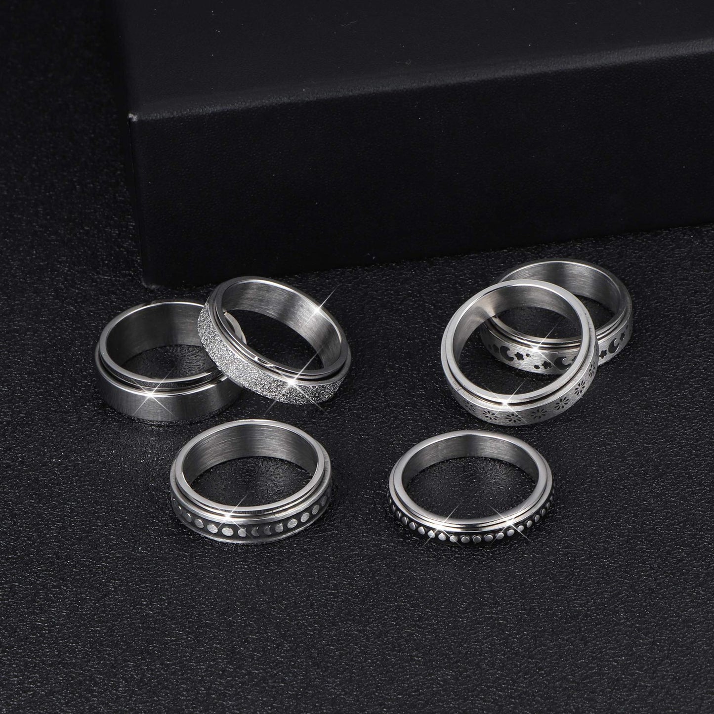 Stainless Steel Rotatable Spinner Ring Moon
