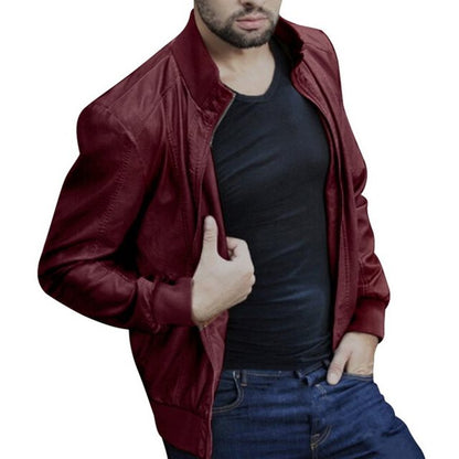 Four Seasons Fashion Men's Motorcycle Pull Leather Jacket