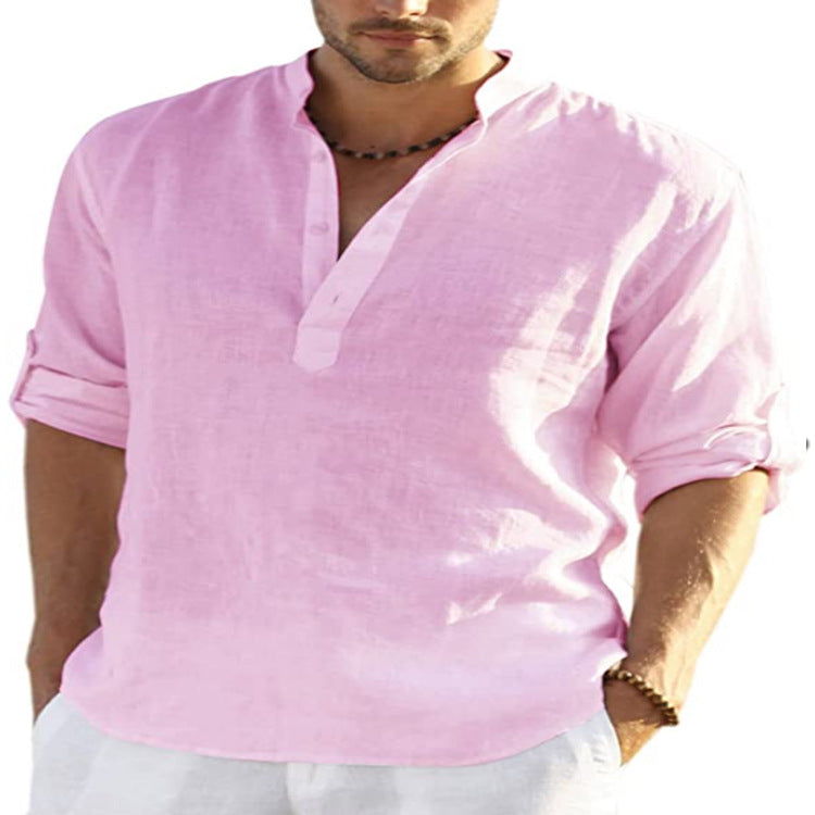 Men's Casual Cotton Linen Solid Color Long Sleeve