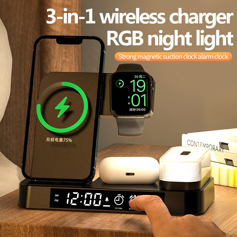 4 In 1 Multifunction Wireless Charger Station With Alarm Clock