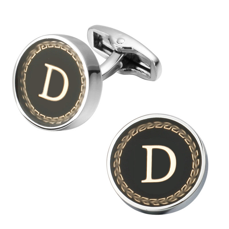 Round letter French cufflinks 26 letter cuffs