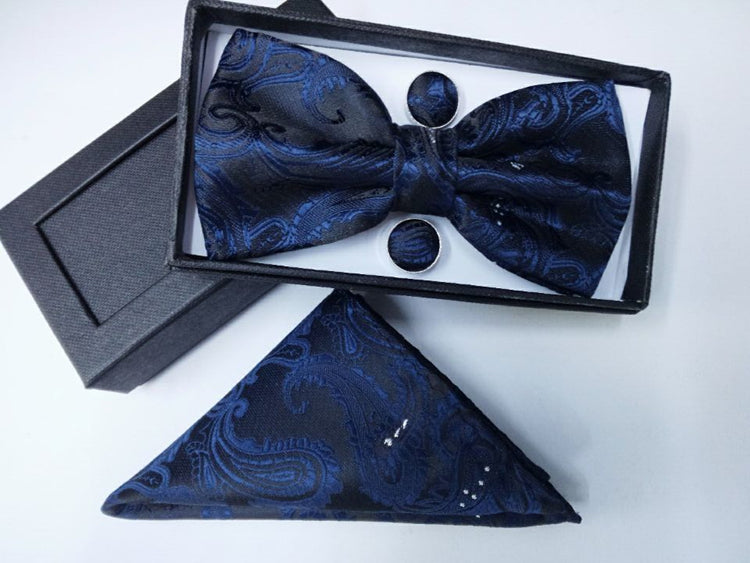 Paisley pattern bow tie dark gift set