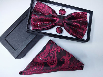Paisley pattern bow tie dark gift set