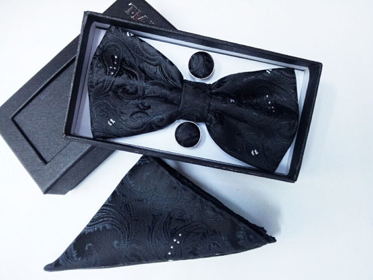 Paisley pattern bow tie dark gift set