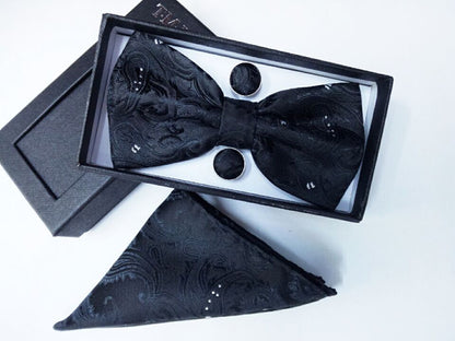 Paisley pattern bow tie dark gift set
