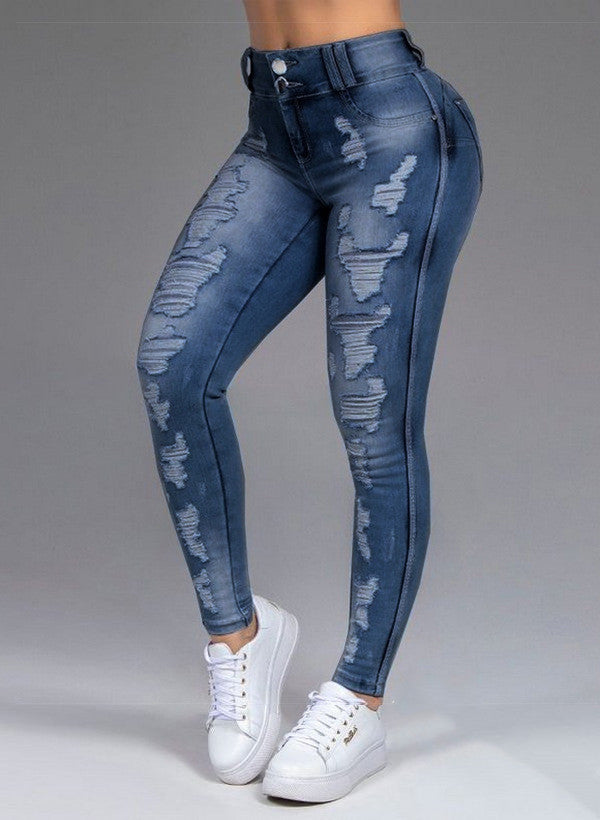 Ladies Jeans Ripped Holes Show