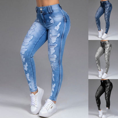 Ladies Jeans Ripped Holes Show