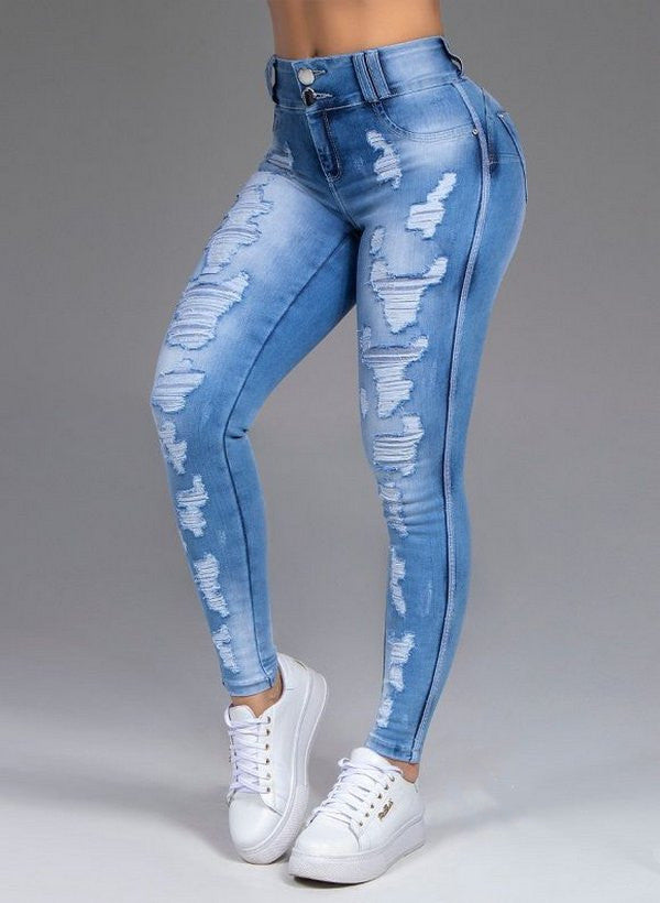 Ladies Jeans Ripped Holes Show