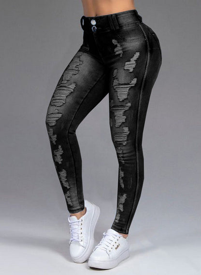Ladies Jeans Ripped Holes Show