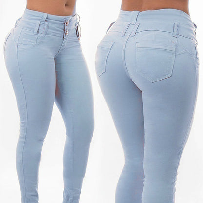 New Stretchy Blue Tassel Ripped Jeans Women Fashion Casual Denim Pants Trousers For Women Pencil Skinny High Waisted Jeans