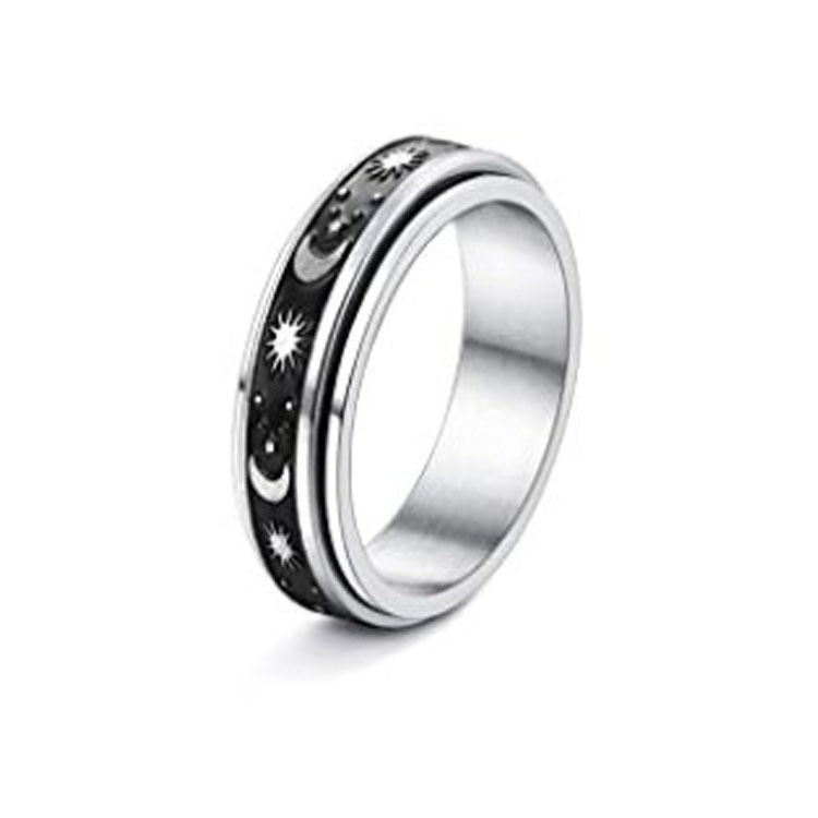 Stainless Steel Rotatable Spinner Ring Moon