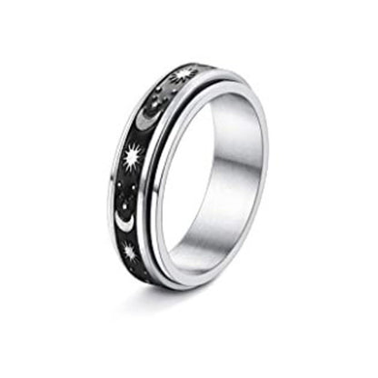 Stainless Steel Rotatable Spinner Ring Moon