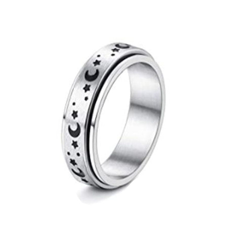 Stainless Steel Rotatable Spinner Ring Moon