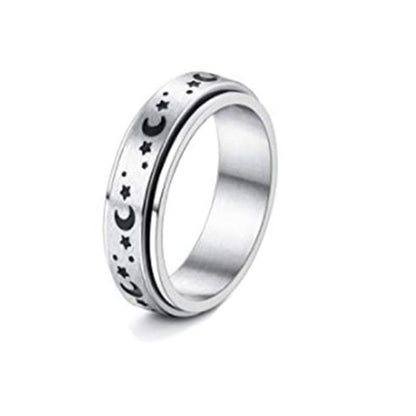 Stainless Steel Rotatable Spinner Ring Moon