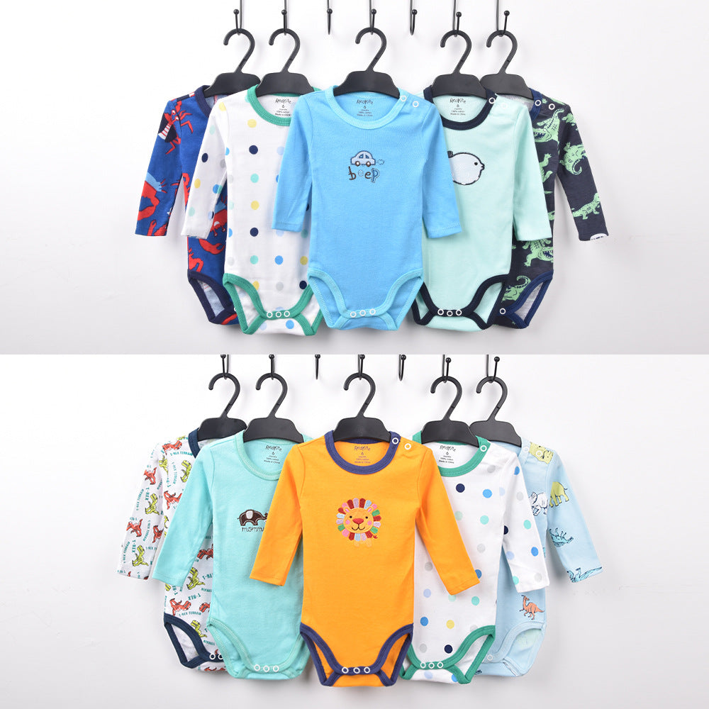 Redkite Class A Baby One-piece 5-piece Pack Cute Embroidered Shoulder Button Triangle Long Sleeve Romper Climbing