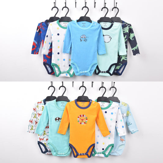 Redkite Class A Baby One-piece 5-piece Pack Cute Embroidered Shoulder Button Triangle Long Sleeve Romper Climbing